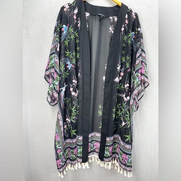 (2) Sami & Jo Plus Women’s 3X Floral Boho Kimono Dusters W/ Bell Sleeves Tassles - Picture 2 of 13